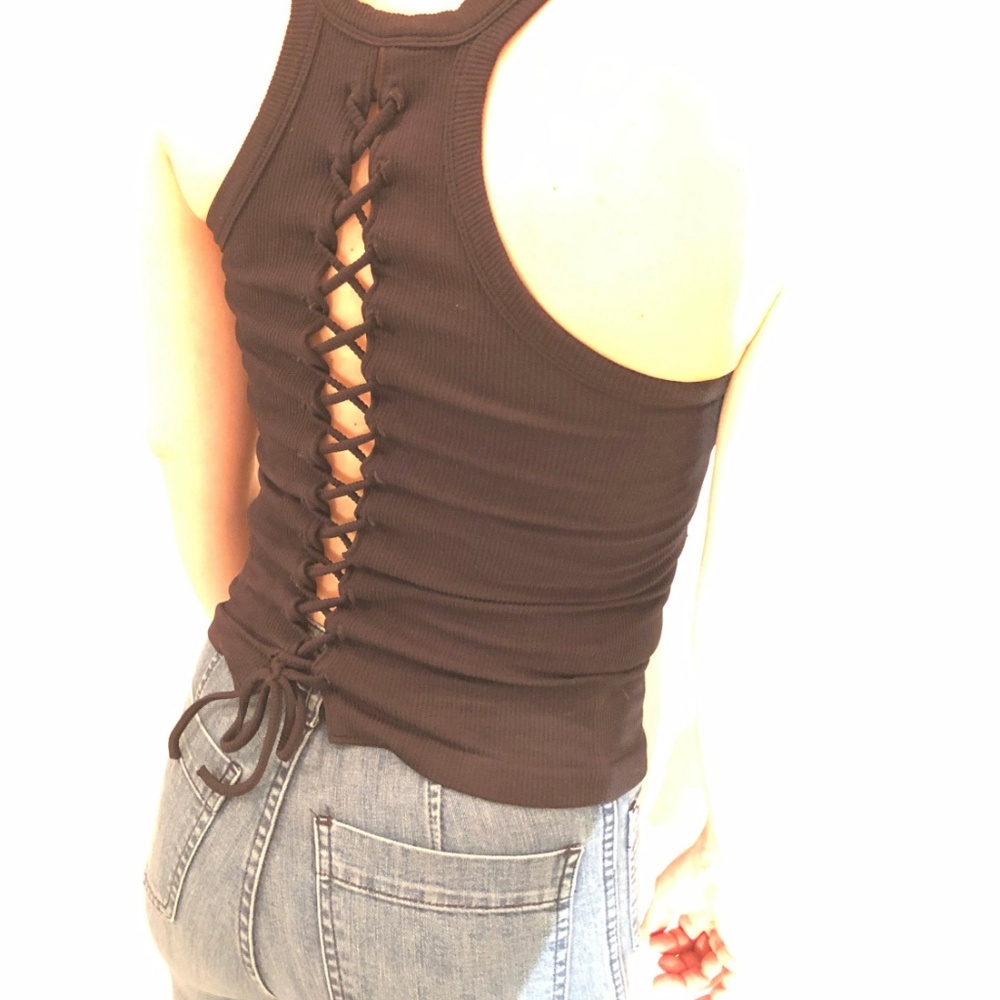 Reversible Racerback Black Lace-up Tank Top - Picture 3 of 6